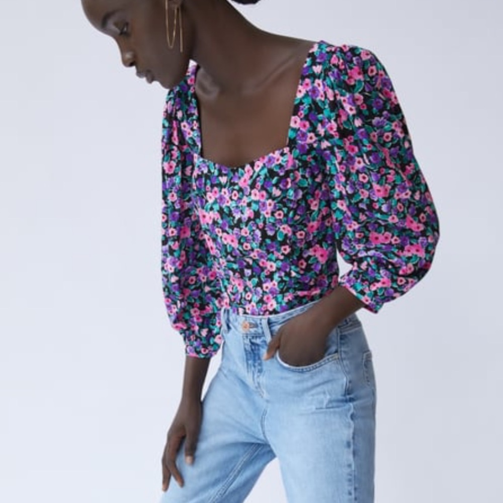 Cropped Zara puff sleeve blouse (size small)